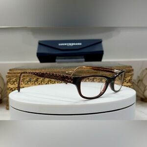 Lucky Brand - Route 66 - Rx Eyeglass Frames Brown/Amber, Tribal Arm Detail, Case
